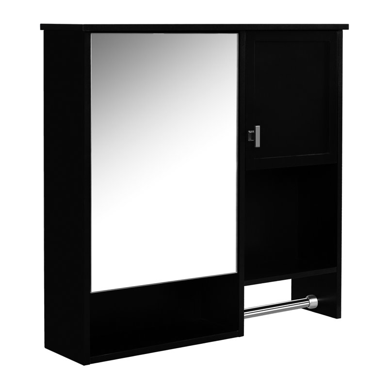 Armoire murale de salle de bain 29 po x 28 po avec miroir - tablettes réglables, rangement moderne et barre à serviettes 30,24 po, hauteur de tablette, finition noire