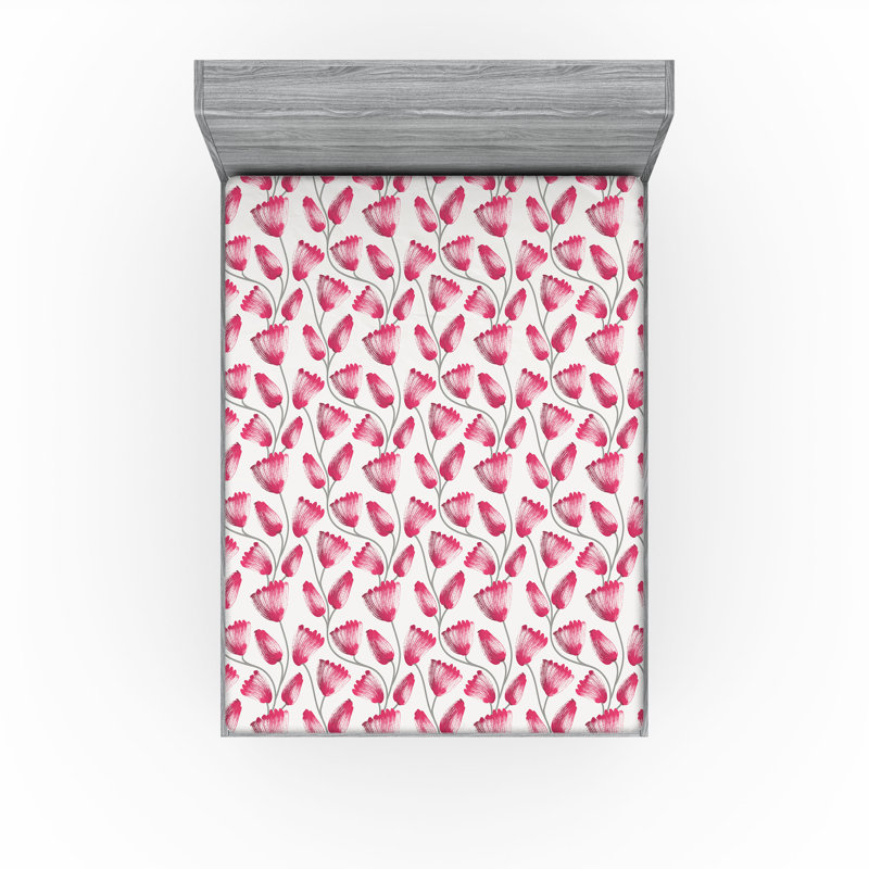 Drap-housse Ambesonne, Magenta, gris taupe / floral, Drap-housse très grand californien