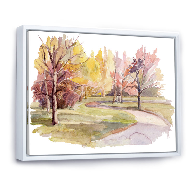 «Park Road with Autumn Trees», reproduction sur toile, H 12 po x l 20 po, Cadre flottant blanc