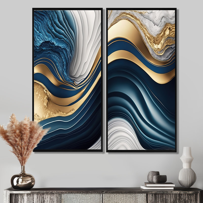 «Abstract Geode Waves Blue I», art mural abstrait grand, H 40 po x l 40 po, Noir, noir, noir, noir