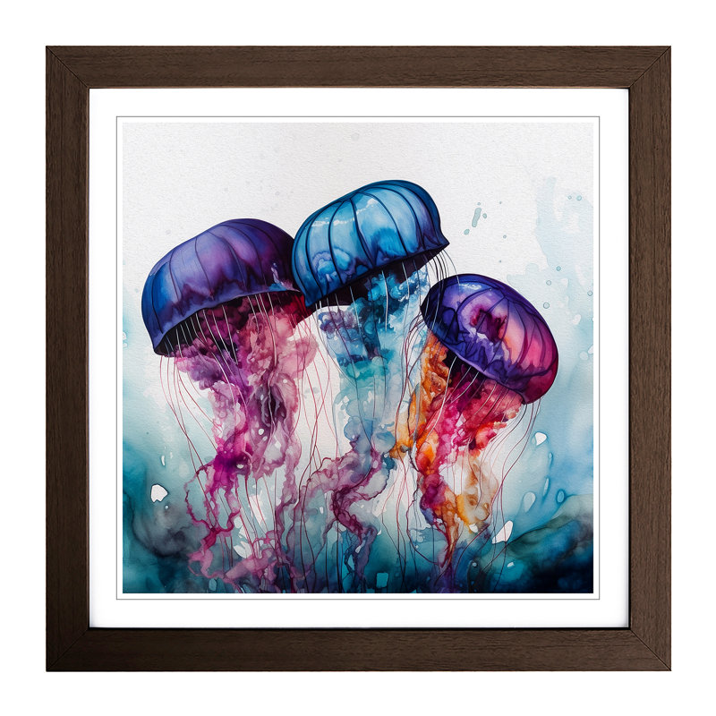 Jellyfish Abstract - Single Picture Frame Print on Wood, Walnut