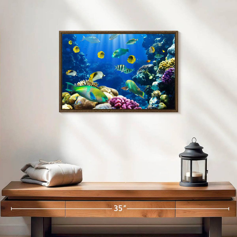 Underwater Sea Creatures, 19" X 13", Floating Frame Walnut