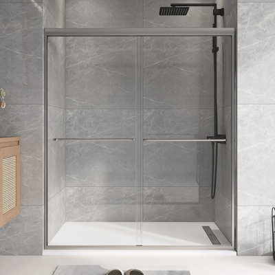 60" W X 70" H Double Sliding Framed Shower Door With Clear Tempered Glass