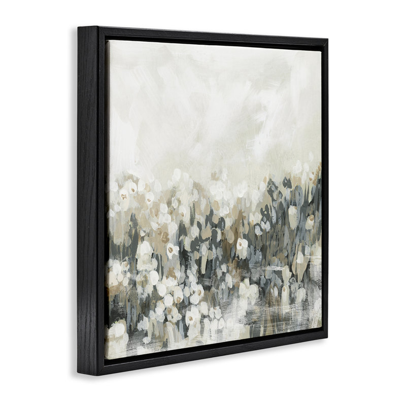 Cadre flottant gris moucheté fleurs, design par June Erica Vess, Cadre flottant noir de jais, H 18 po x l 18 po