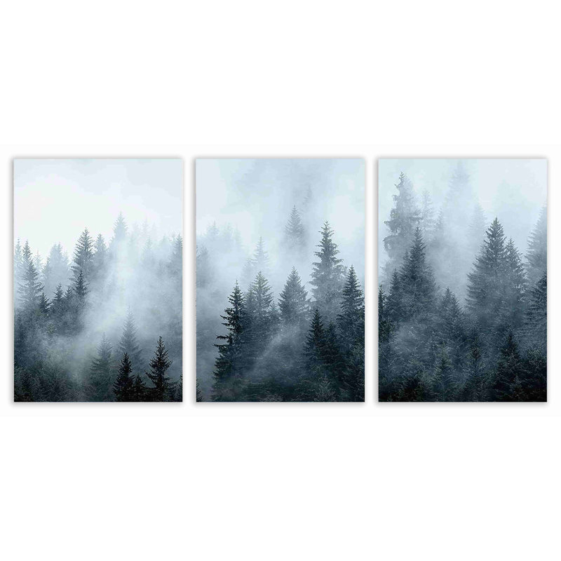 Chorleywood brouillard, forêt de pin sur toile, 3 pièces, H 24 po x l 32 po x P 1,5 po