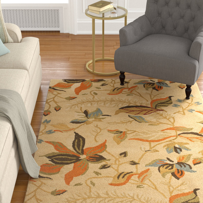 Tapis floral en laine / coton / latex crocheté à la main Emrick Blossom, Rectangle 8 pi 9 po x 12 pi