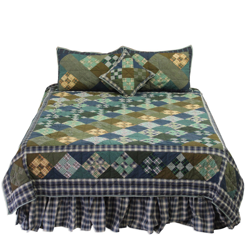 Chambray Nine Patch Cotton Geometric Shapes Quilt, King