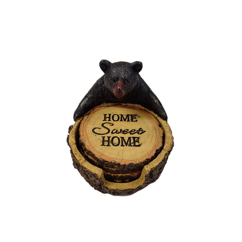 Ensemble de 4 sous-verres en polyrésine à motif d'ours noir avec support décoratif