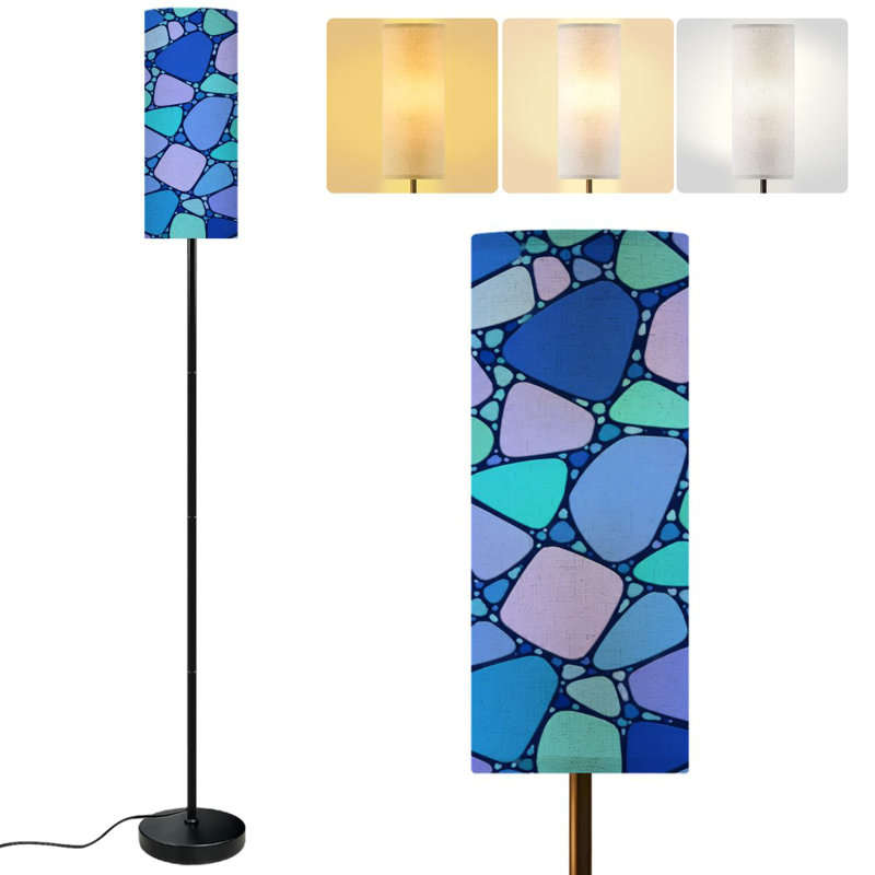  68.5" Standing Floor Lamp Blue colored stained glass window backgrounds Dimmable Metal Pole Lamp with Linen Lampshade LED Bulb Included
