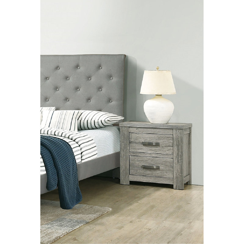 Table de chevet de chambre à coucher en gris, comprenant 2 tiroirs et 2 tiroirs gris pour la chambre à coucher, avec un plateau pratique