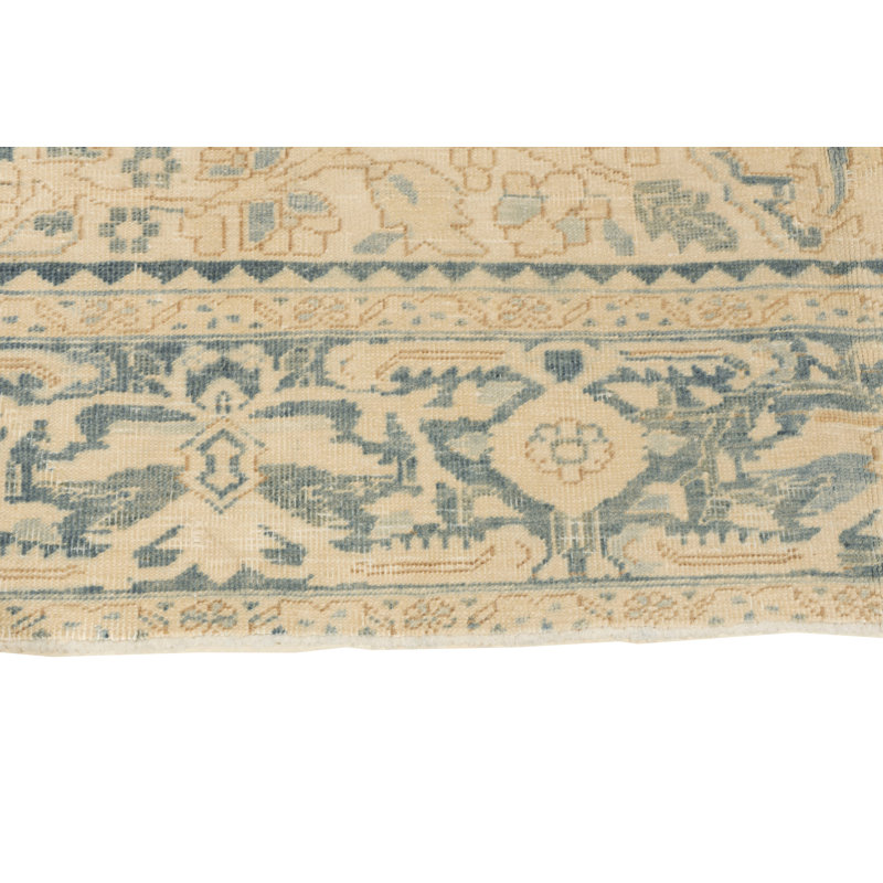 Tapis unique 9 pi 11 po x 13 pi 9 po des années 1940 Rose pâle / ivoire / bleu / taupe