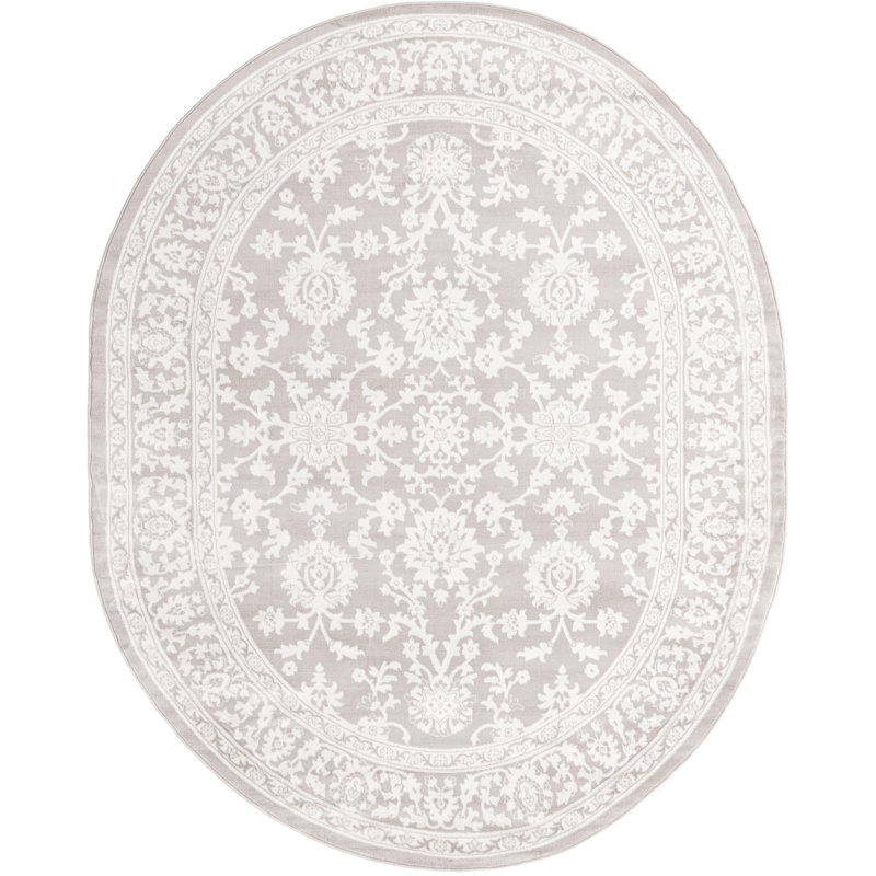 Tapis gris clair / blanc en polypropylène tissé à la machine Hillyer, Ovale 7 pi 10 po x 10 pi