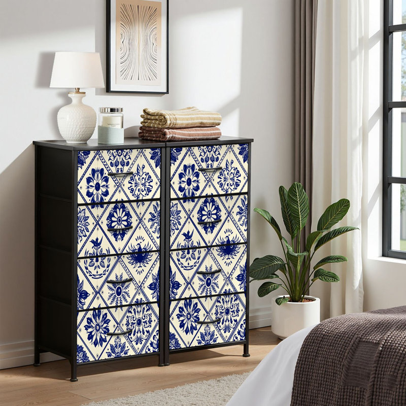 4 Drawer Dresser for Bedroom, Narrow Chest of Drawers, Wooden Top and Study Iron Frame 18"x37.5"-(WxH)