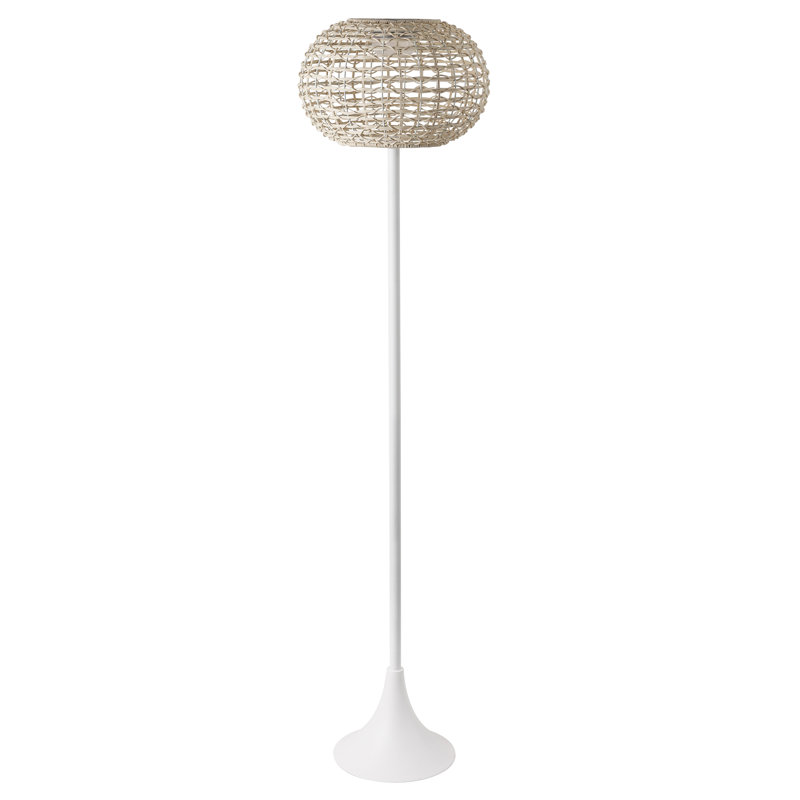 Jaemin 58" Modern Coastal Faux Rattan Integrated Indoor/Outdoor LED Solar Powered Floor Lamp, White