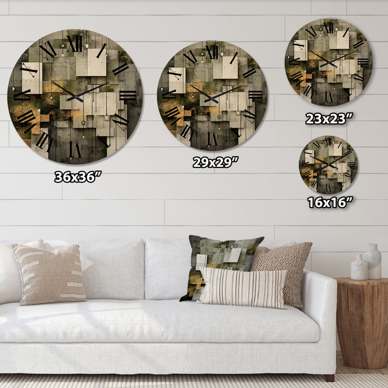 Horloge murale abstraite géométrique en gris et jaune, Très grand