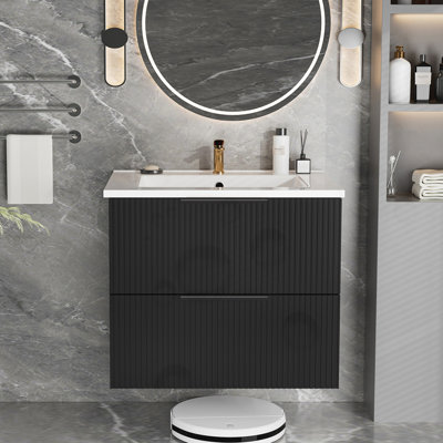 Meuble-lavabo mural flottant avec lavabo en céramique