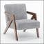 Fauteuil d'appoint Mid-Century moderne avec structure en bois, fauteuil de lecture rembourré avec tissu en lin doux, fauteuil d'appoint pour le salon, la chambre à coucher, facile à assembler