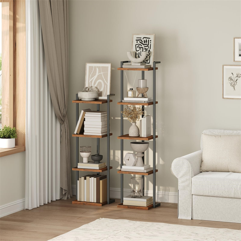 33cm W Metal Etagere Bookcase, (5 Shelves) 132cmH x 33cmW x 25.5cmD