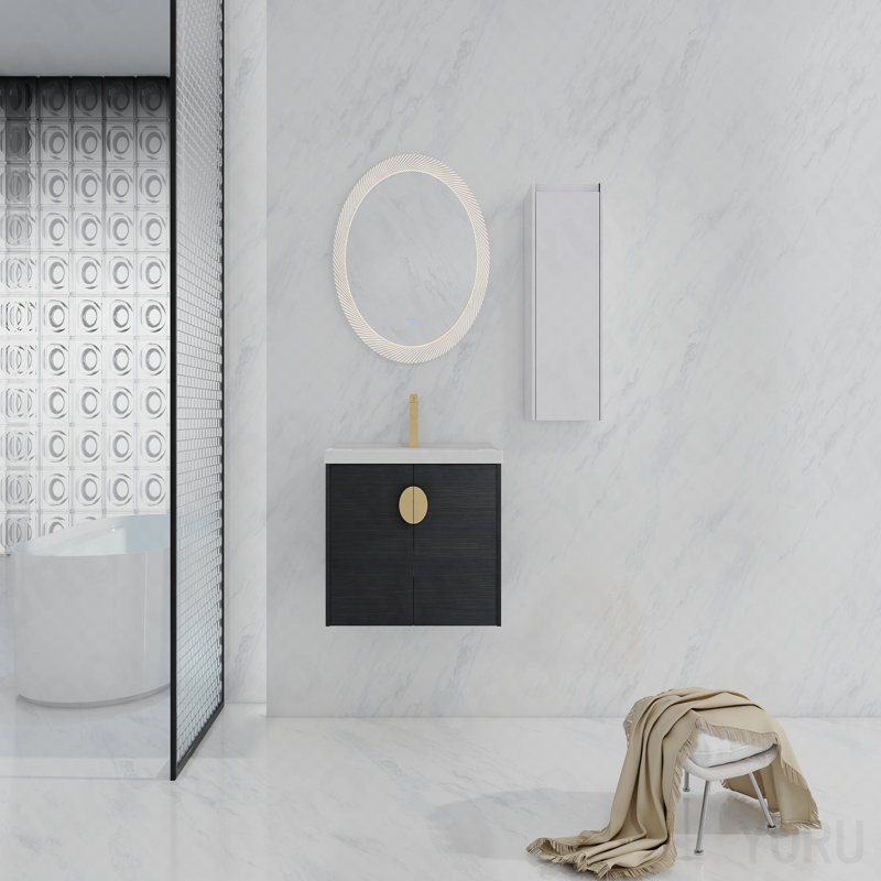 Meuble-lavabo mural 28 po avec lavabo en céramique et armoire latérale 28 po, 20.7" H x 27.8" W x 18.5" D