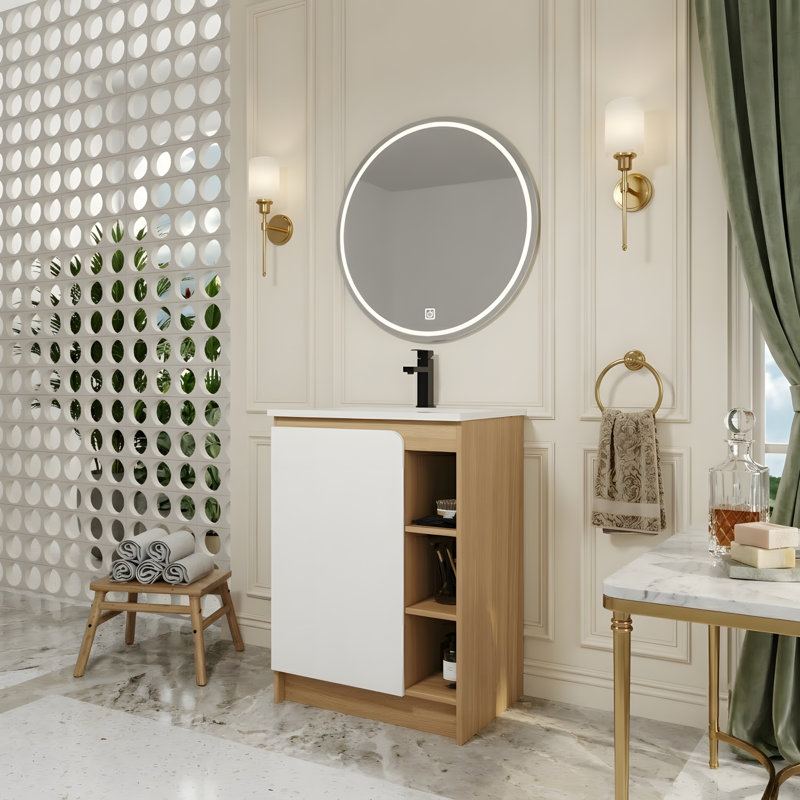 Meuble-lavabo autoportant de 61 cm (24 po) avec lavabo en céramique et 4 tablettes