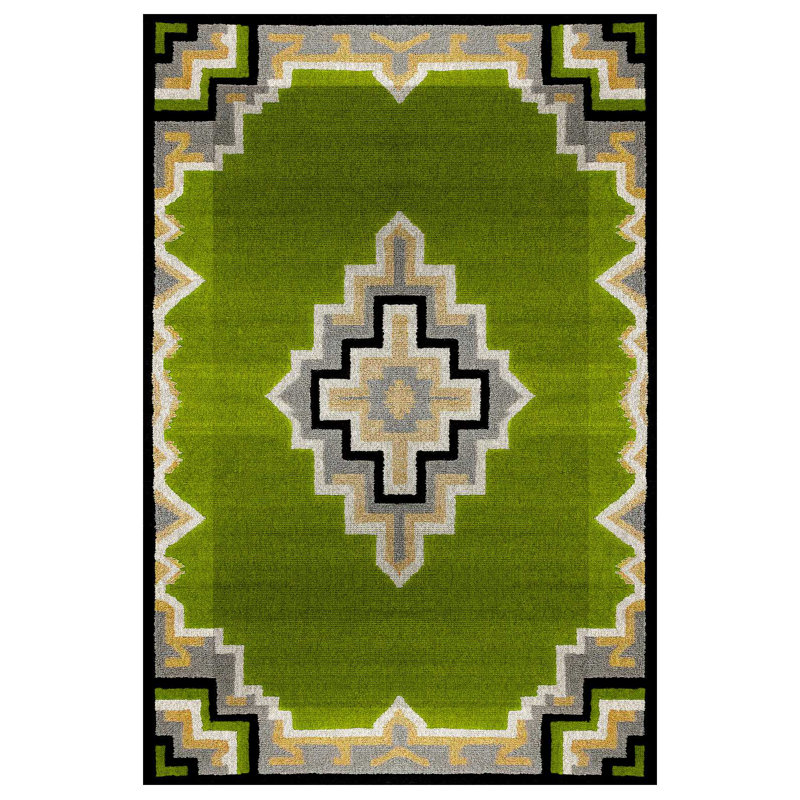 Argan Collection Digital Print Cotton-Polyester Green Moroccan Rug, Runner 5'3" x 16'5"