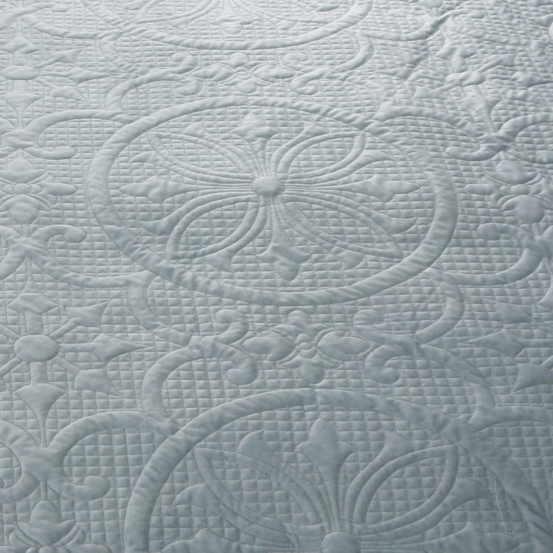 Estate Farmhouse / Country Velvet Quilt, King Quilt + 2 Shams, Stone Blue