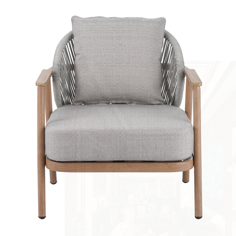 Outdoor Rope Club Chair With Cushion, Taupe Cushion/Teak Frame