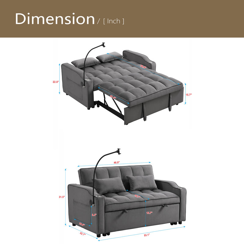 Sofa Bed With Trundle, Dark Gray