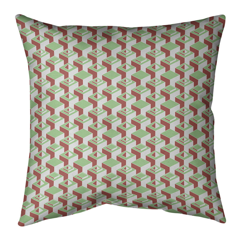 Housse de coussin Skyscrapers, 16 po x 1 po, Vert chaud / rouge, Simili daim