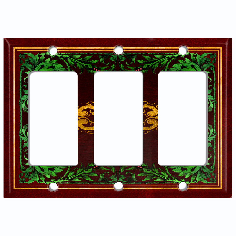 Couvercle de prise de courant en métal avec interrupteur de lumière (cadre élégant à fleur verte marron - bascule simple)