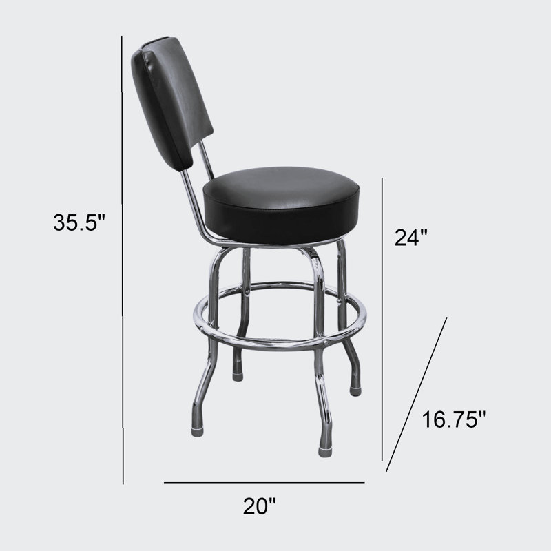 Retro Home Single Ring Upholstered Swivel Bar & Counter Stool with Back, Counter Stool (24" Seat Height), Wine