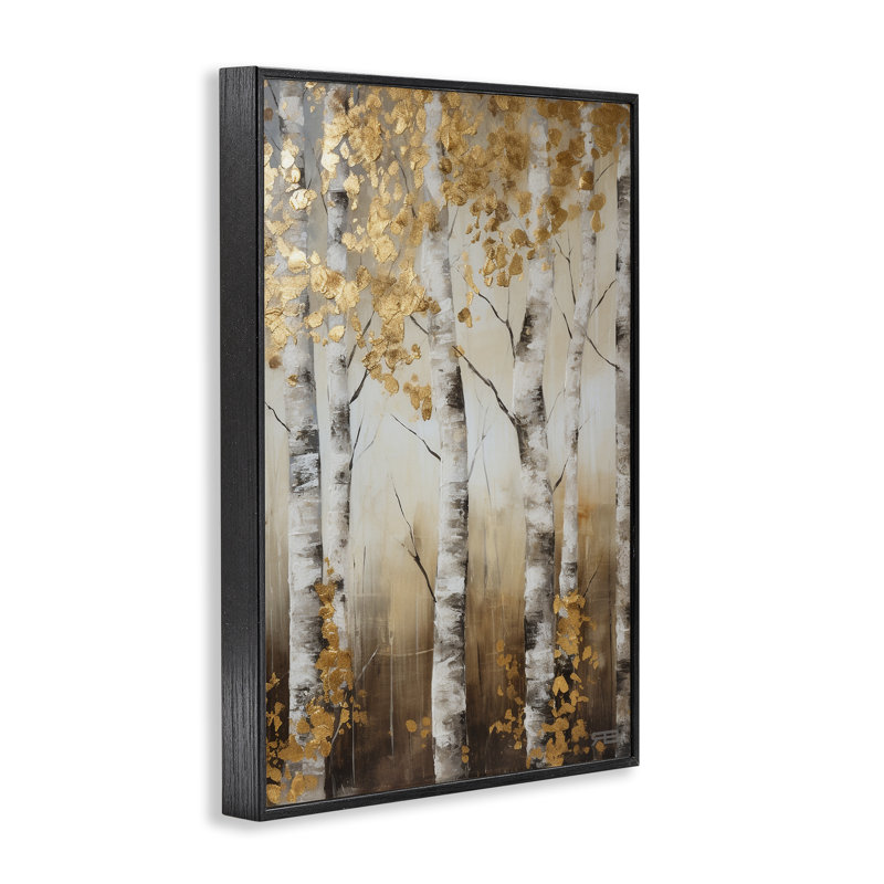 «Fall Foliage Birch», art de la giclée encadrée par Roozbeh Bahramali, H 18 po x l 12 po, Giclée encadrée noir minuit