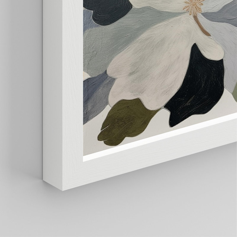 Multicolore minimaliste, botanique et abstrait floral, H 10 po x l 8 po, Blanc