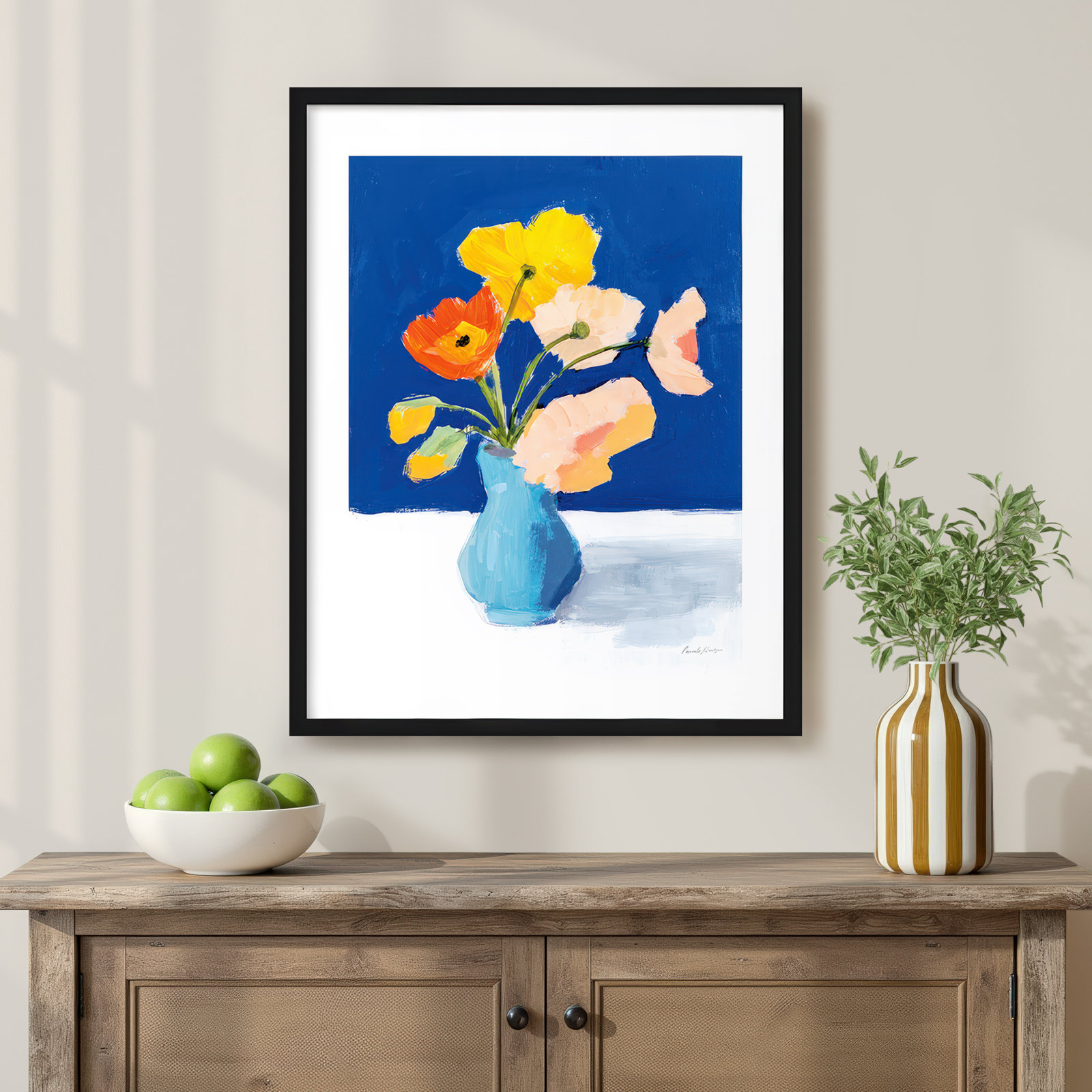 Poppies On Blue by Pamela Munger, Black, 25.12" H x 20.12" W x 0.88" D