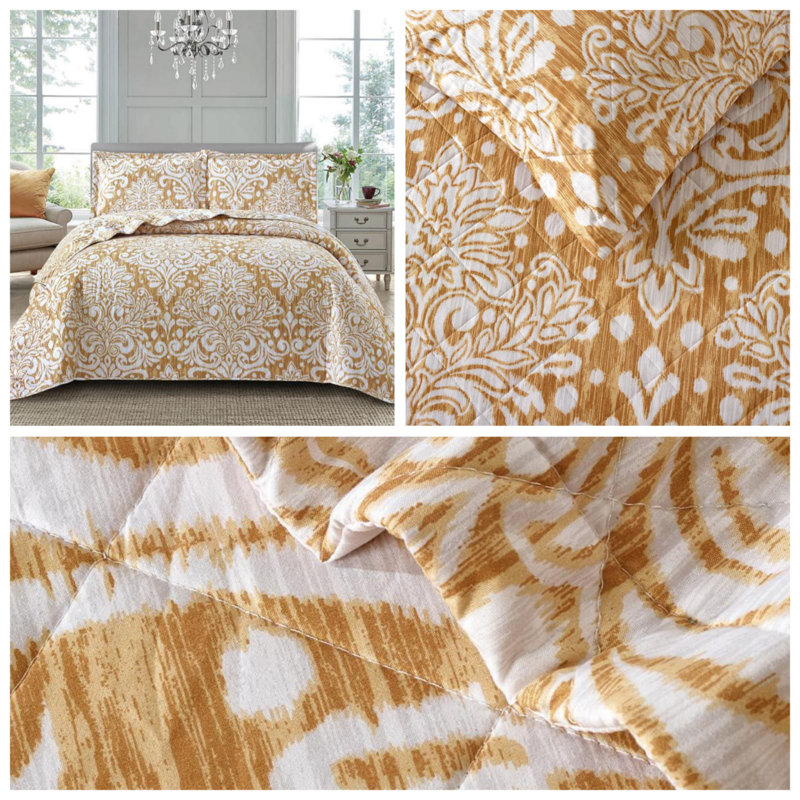 Candon Polyester Bedspread with Pillowcases, Super King, Gold