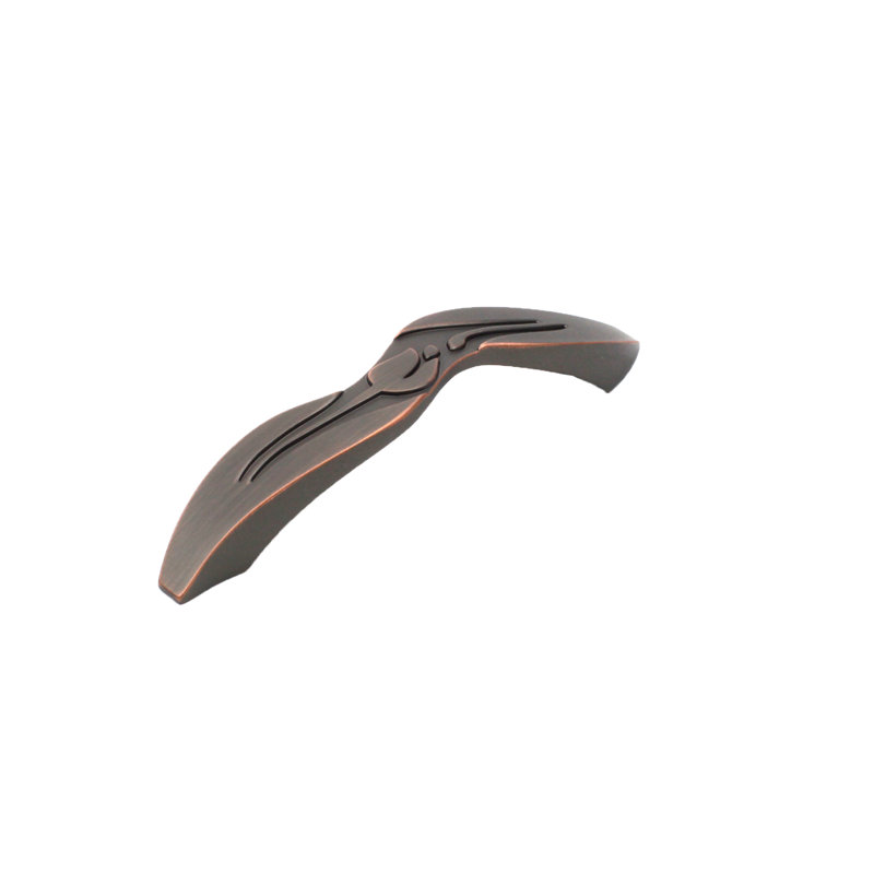 Poignée en arche centrale 3 3/4" en arc de zinc moulé Tulip, Bronze antique / cuivre
