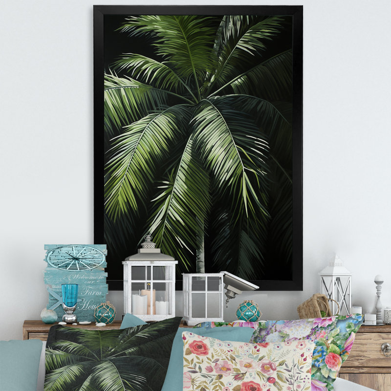 «Albali Green Minimalims Palm Trees» sur toile, Cadre noir, H 20 po x l 12 po x P 1 po