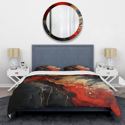 Red And Gold Marble Fire V - Abstract Painting Duvet Cover Set