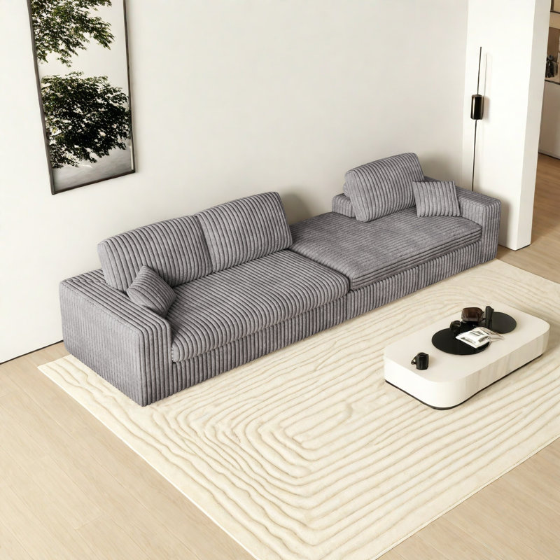 114.5'Modern Corduroy Modular Foam Sofa, Recliner Seat Reversible Sofa, 2-In-1 Sofa With Recliner And L-Shaped Sofa Combination With Three Cushion Neck Pillow Combination And Two Throw Pillows