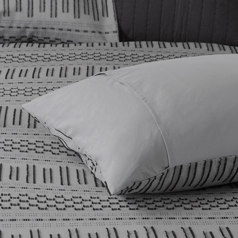 Ensemble d'édredon en coton jacquard 3 pièces, Gris; noir, Édredon très grand et 2 taies décoratives stand