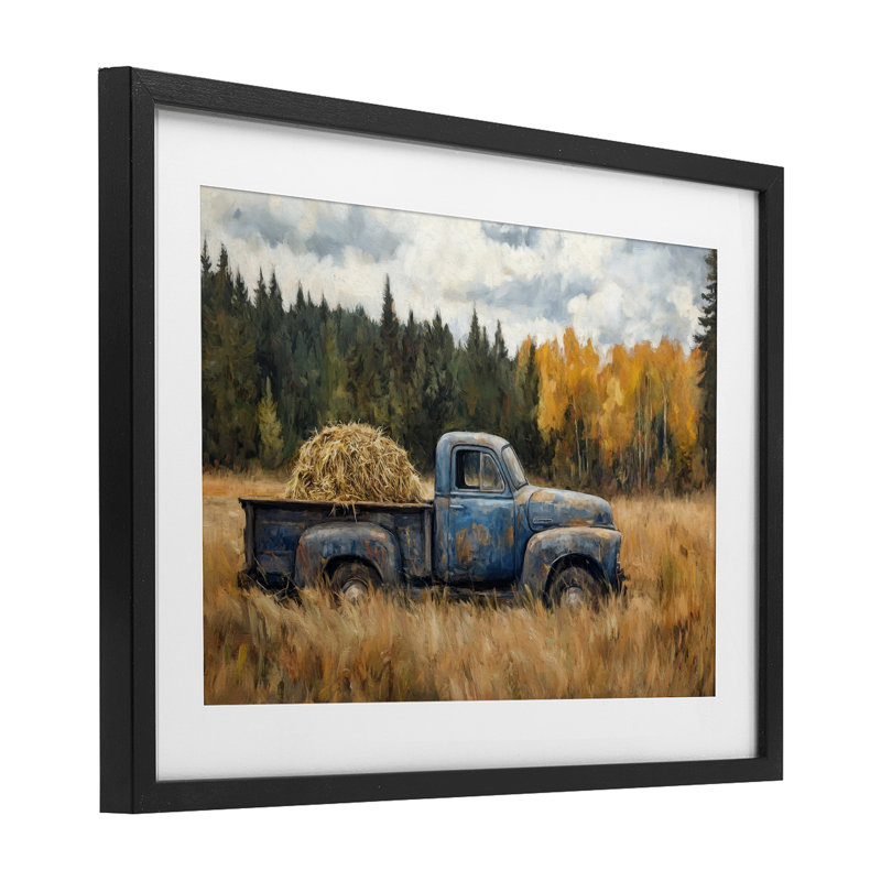 Hay Ride Country Field, reproduction encadrée sous verre, conception de Petal Prints Design, H 14 po x l 20 po