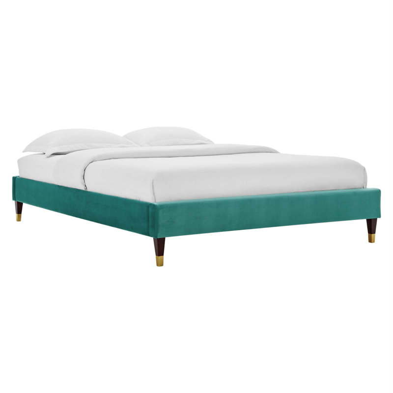 Harlow Performance Velvet Platform Bed Frame, Full/Double, Teal Plainweave