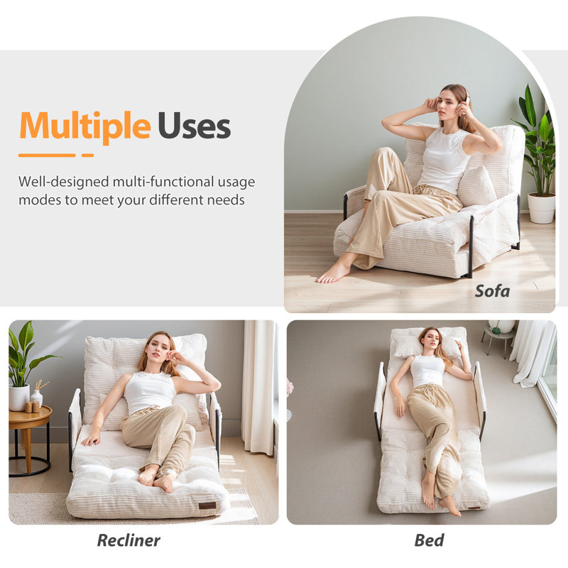 Bean Bag sofa,Floor Sofa Bed, Beige Corduroy, 25.6" H x 30" W x 25.6" D