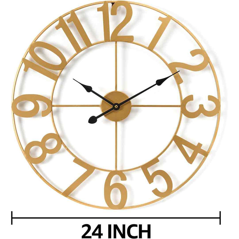 24-Inch Gold Metal Wall Clock with Arabic Numerals