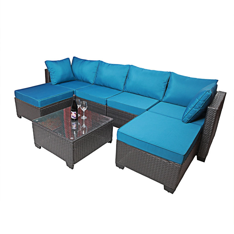 Ensemble de canapé d'extérieur 7 pièces 7 pièces, Bleu clair, Noir