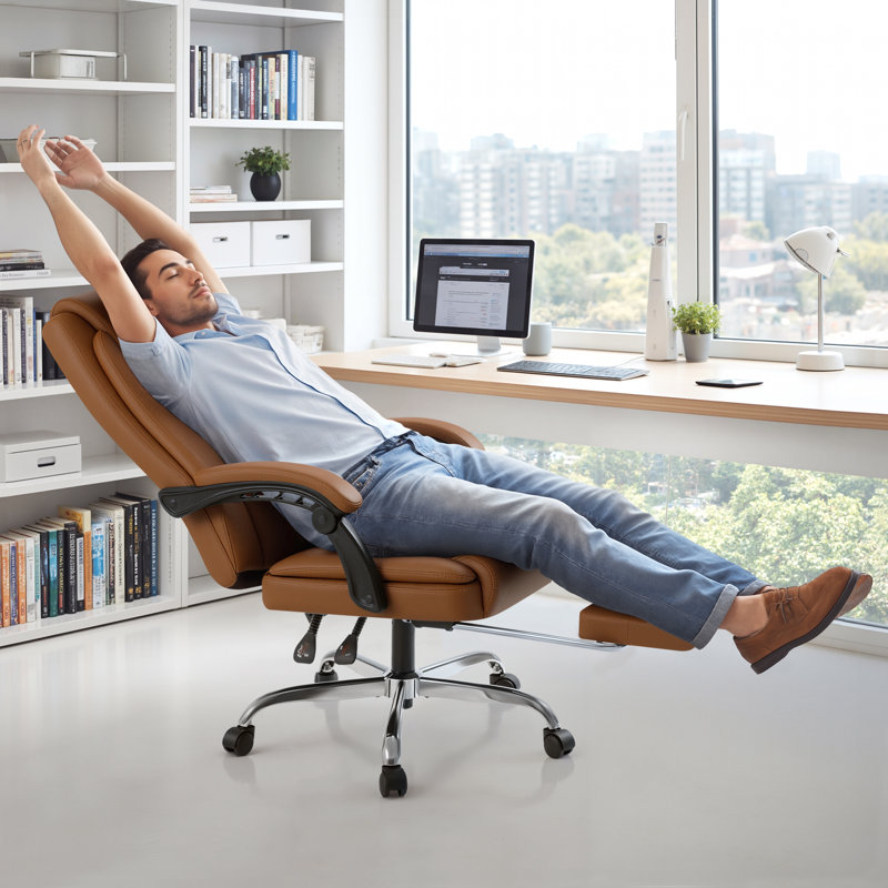 Minola Faux Leather Executive Chair with Footrest , Brown