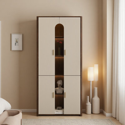 Vitrine avec portes, bibliothèque de 69 po de hauteur avec lumières à DEL, vitrine à 5 niveaux pour objets de collection