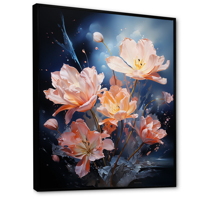 «Tulipes beiges» sur toile imprimée, Cadre flottant noir, 40" H x 30" W