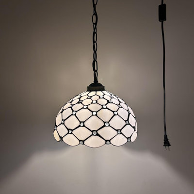 Tiffany Pendant Lighting Plug in White Stained Glass Crystal Beans LED Bulb Included 12"W*12"D*60"H
