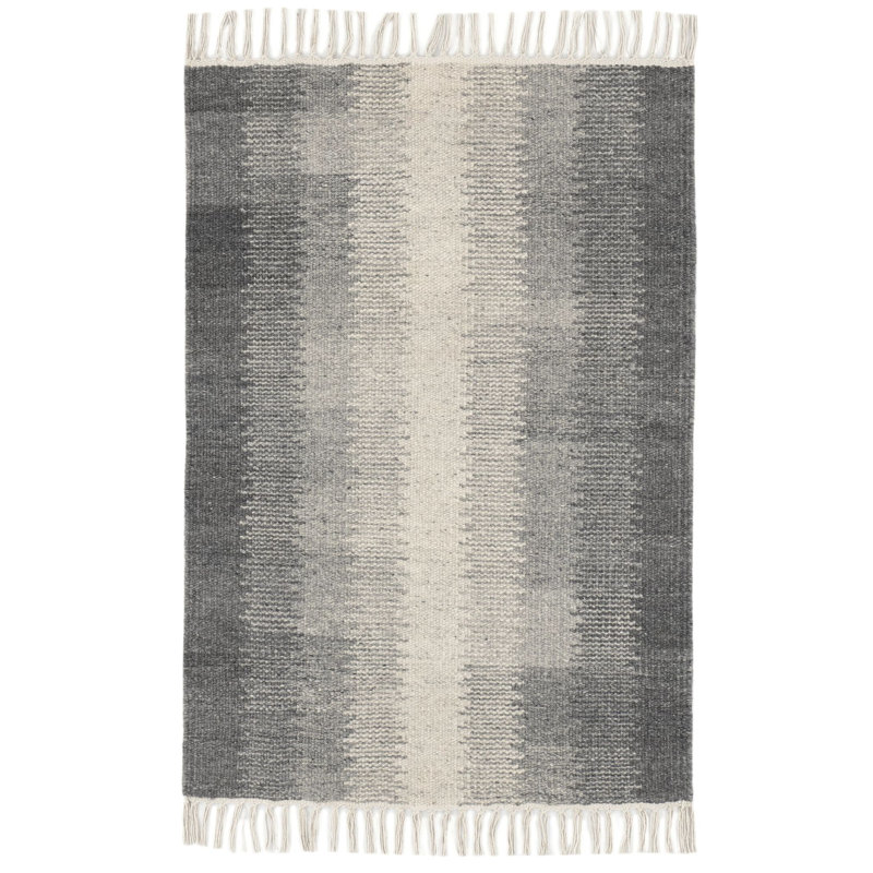 Ronan Ikat Grey Handwoven Wool Rug, Rectangle 9'6" x 13'6"